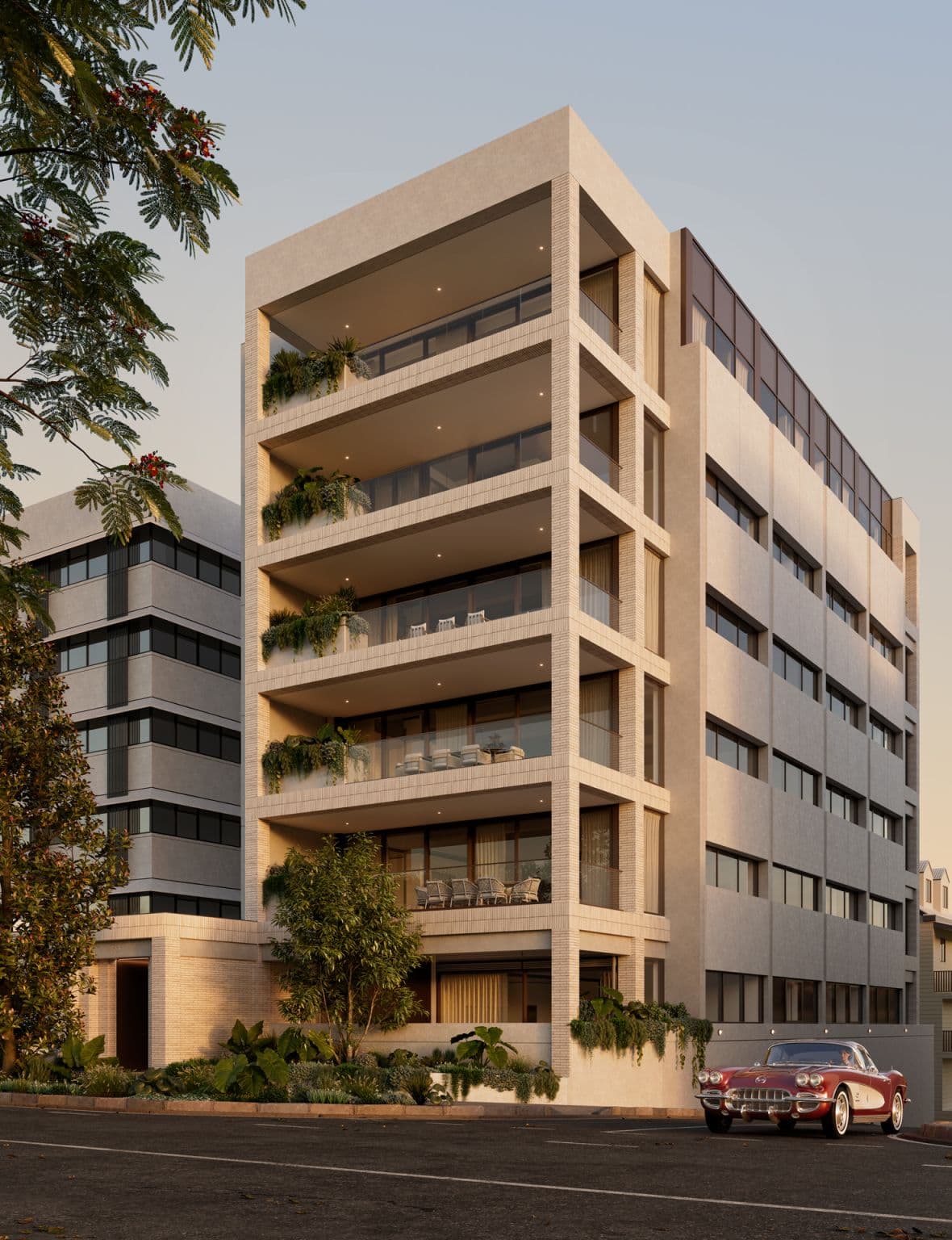 Architectural rendering of Park Row apartments at 383 Wickham Terrace, Spring Hill